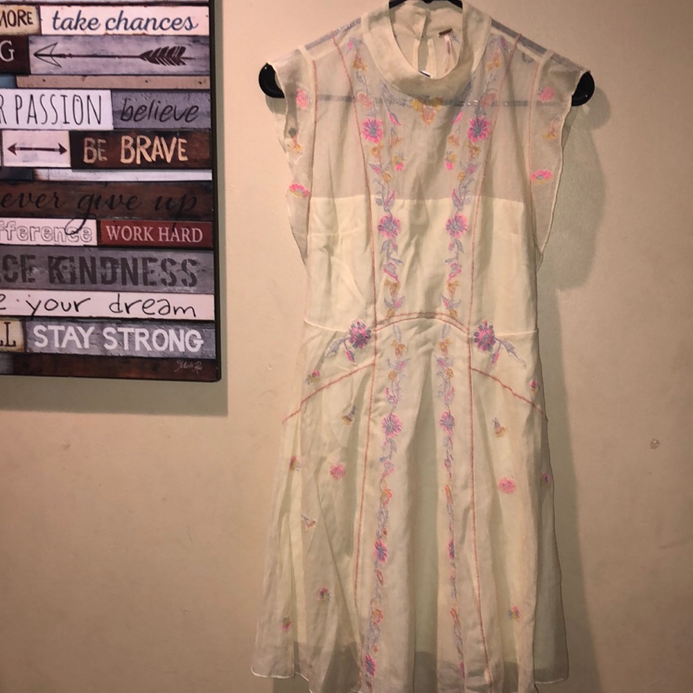 Free People Cream Pink Cowl Neck Sundress